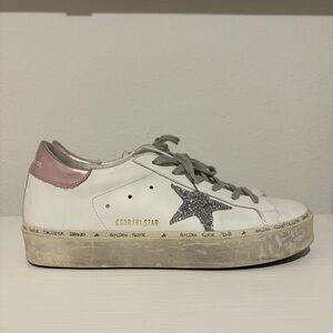 Golden Goose Women's White and Pink Sneakers with Silver Star